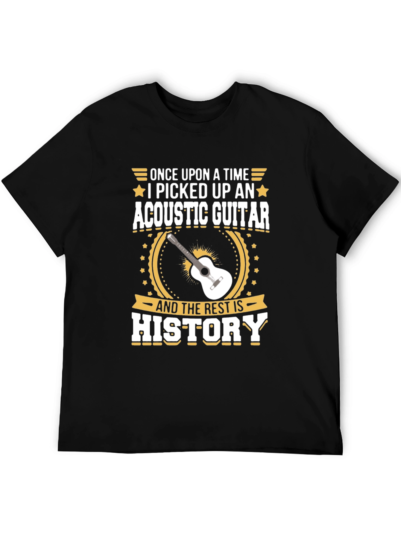Camiseta Negra con Diseño de Guitarra Acústica