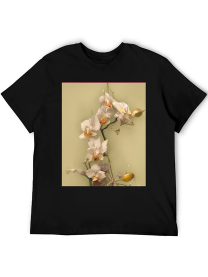 Camiseta Negra Estampado Floral Abstracto