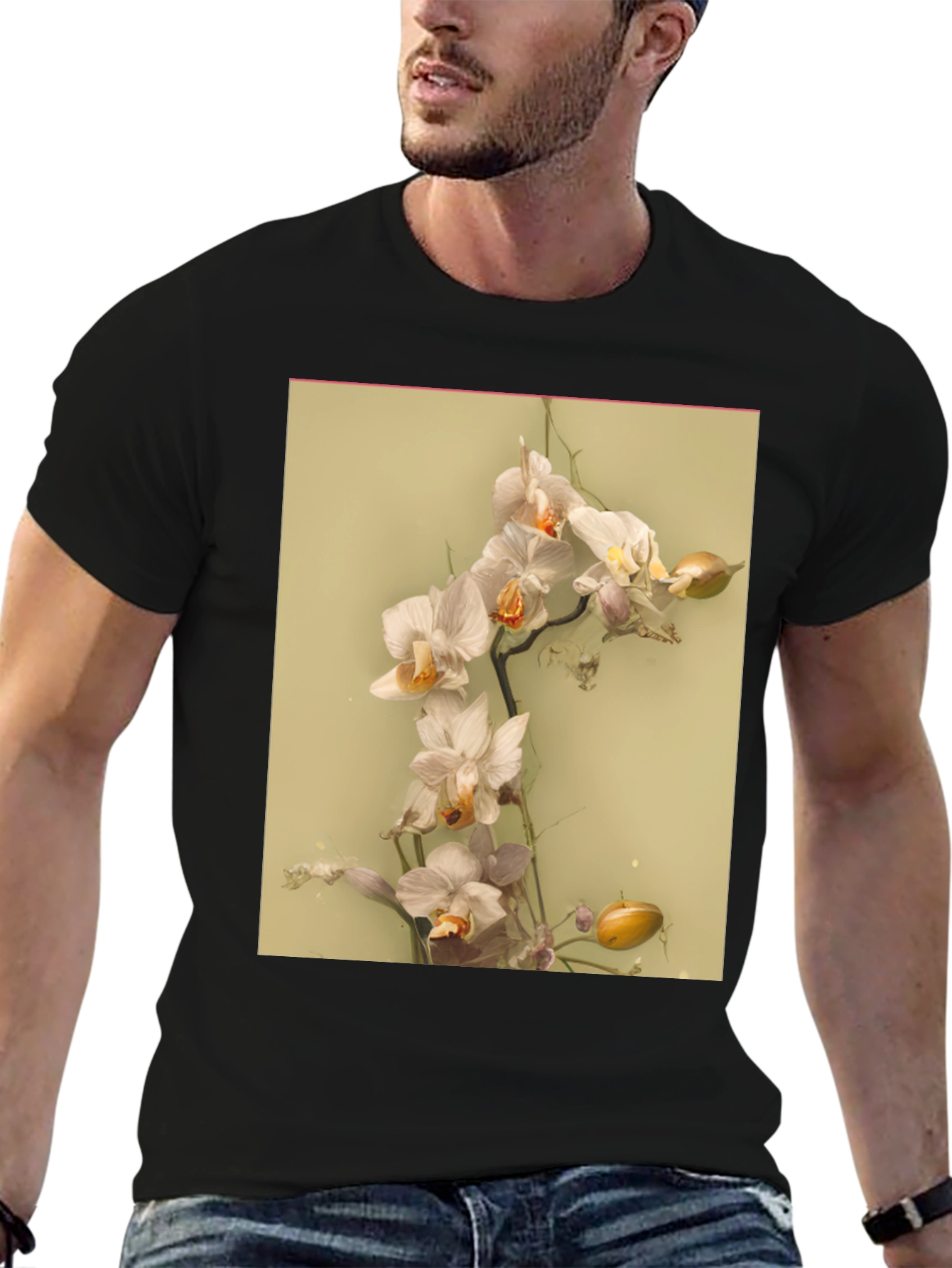 Camiseta Negra Estampado Floral Abstracto