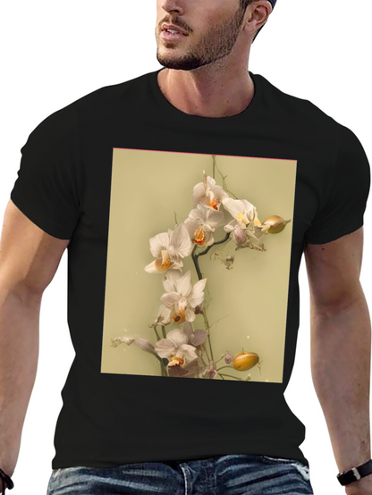 Camiseta Negra Estampado Floral Abstracto