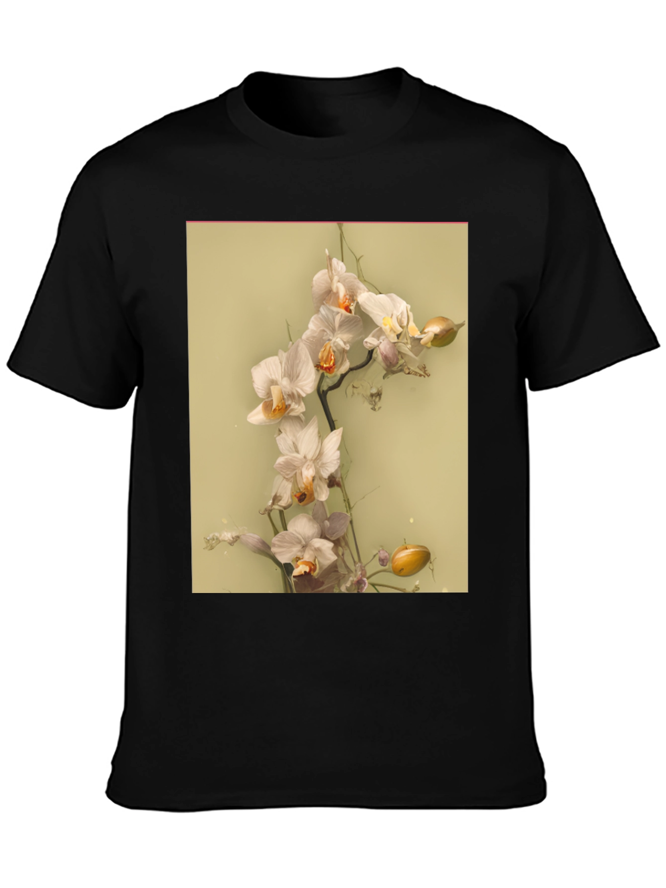 Camiseta Negra Estampado Floral Abstracto