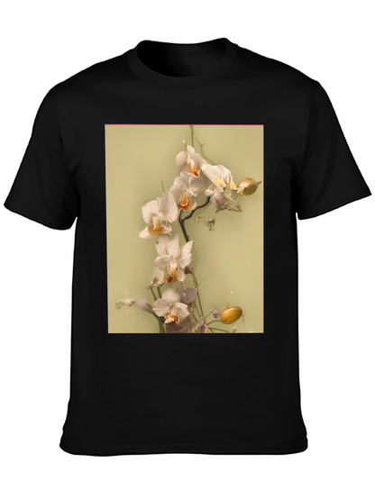 Camiseta Negra Estampado Floral Abstracto