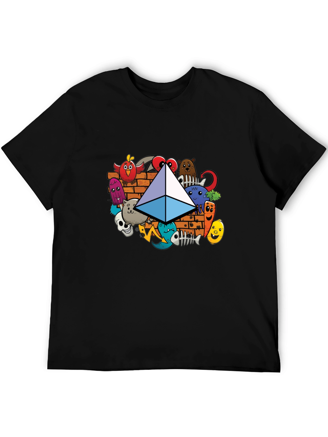 Camiseta Negra con Diseño Ethereum Doodle
