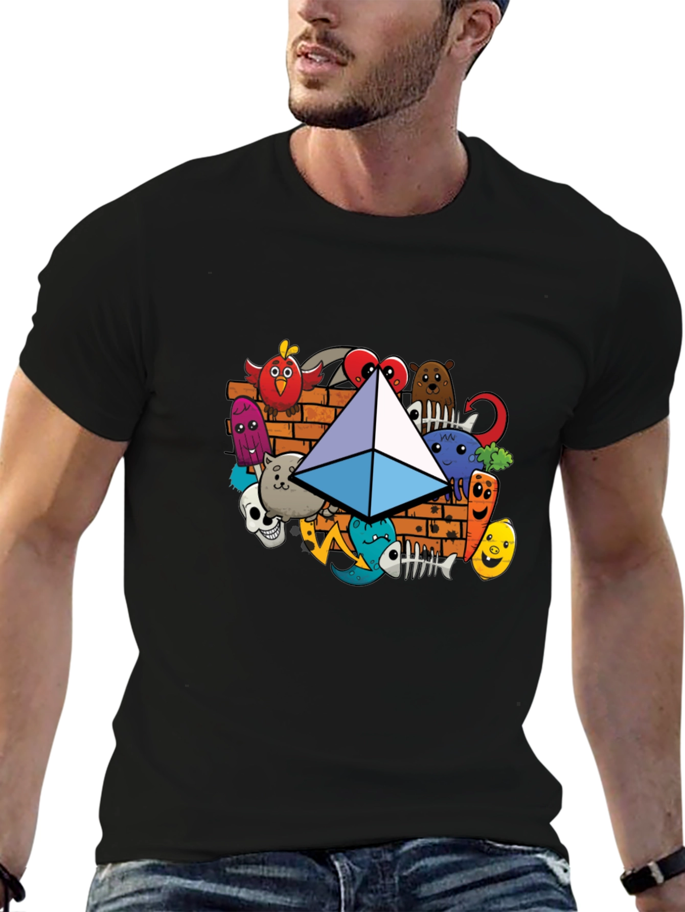 Camiseta Negra con Diseño Ethereum Doodle