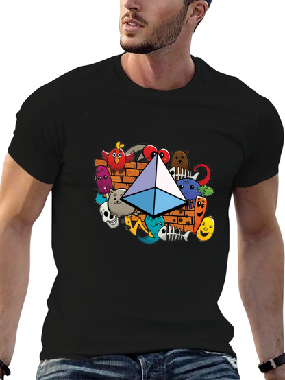 Camiseta Negra con Diseño Ethereum Doodle