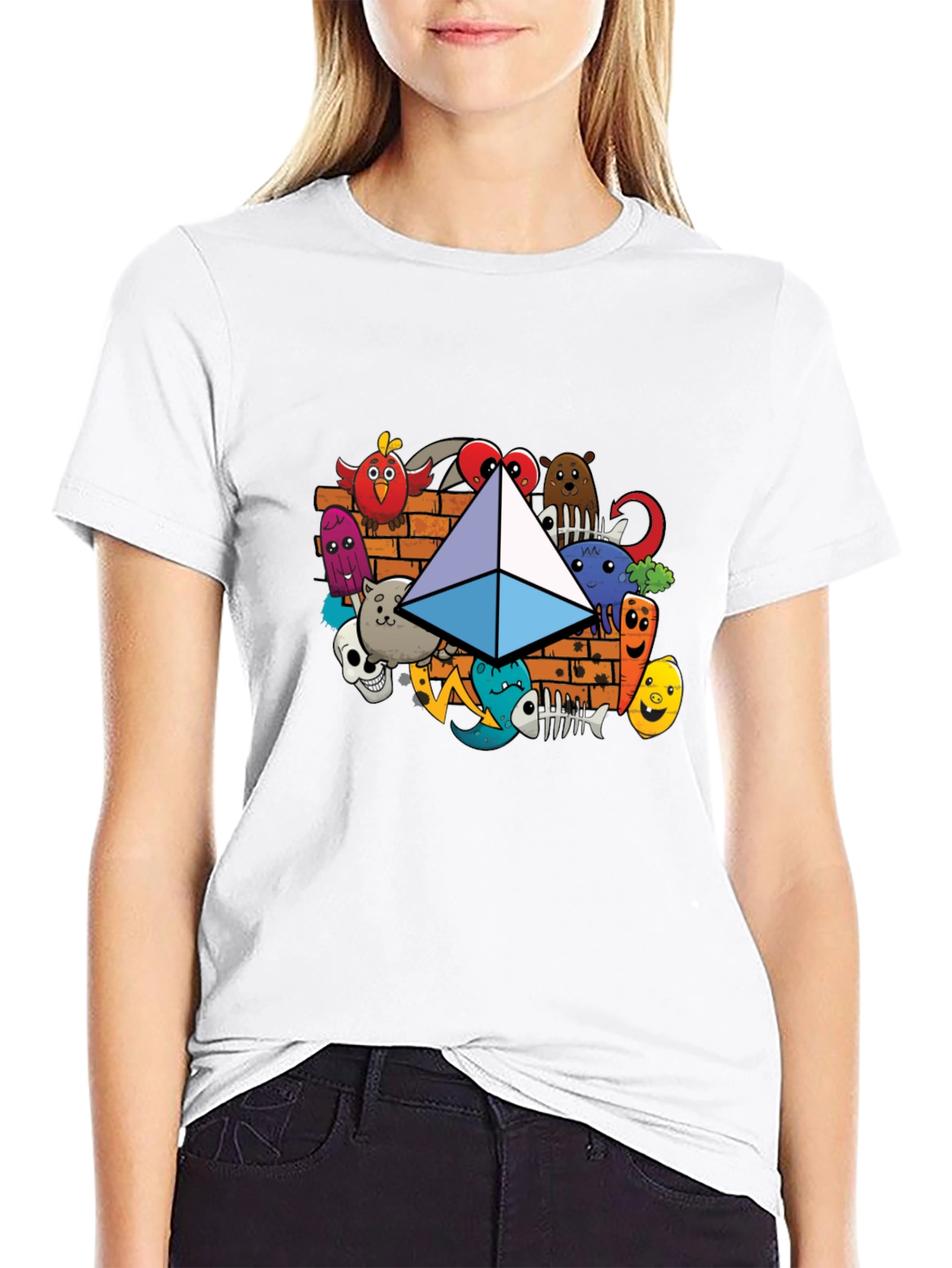 Camiseta Negra con Diseño Ethereum Doodle