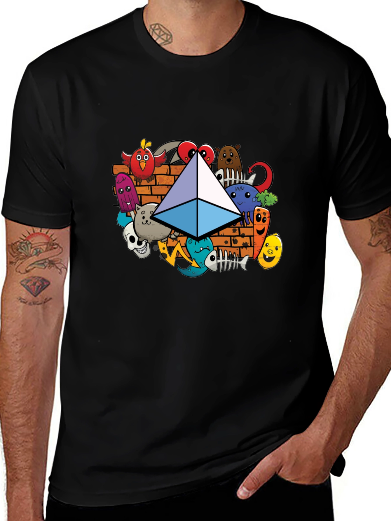 Camiseta Negra con Diseño Ethereum Doodle