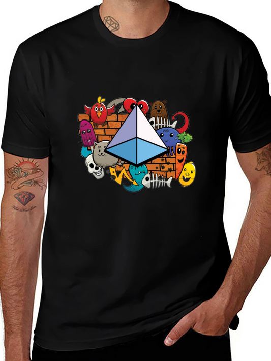 Camiseta Negra con Diseño Ethereum Doodle