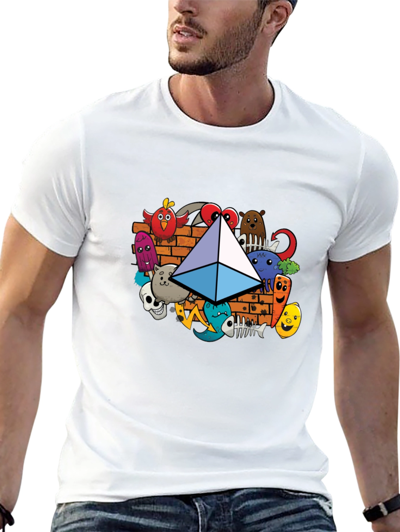 Camiseta Negra con Diseño Ethereum Doodle