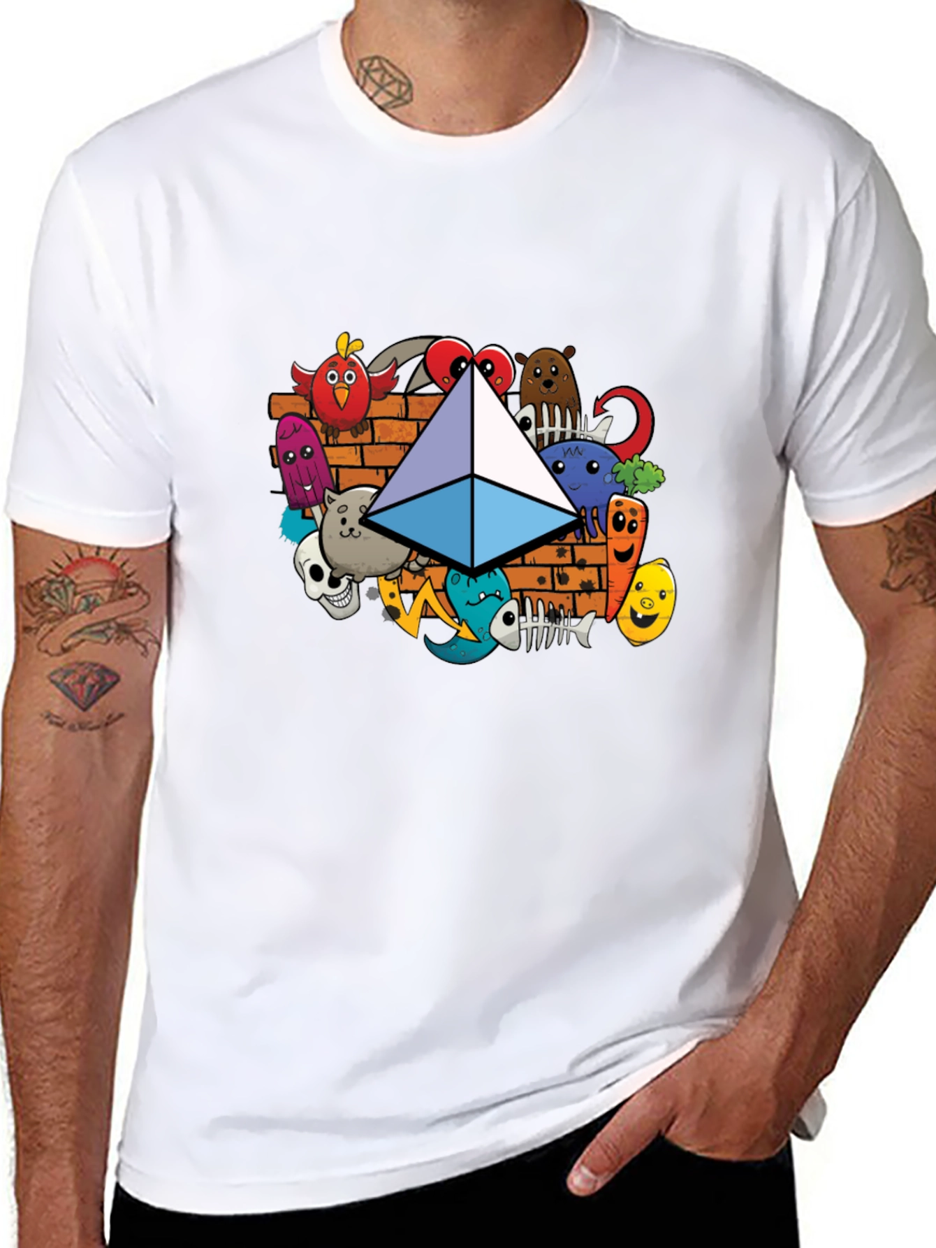 Camiseta Negra con Diseño Ethereum Doodle
