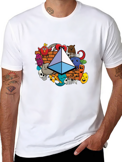 Camiseta Negra con Diseño Ethereum Doodle