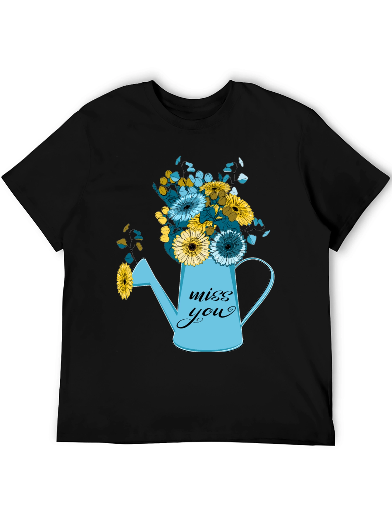 Camiseta Negra con Diseño Floral Miss You