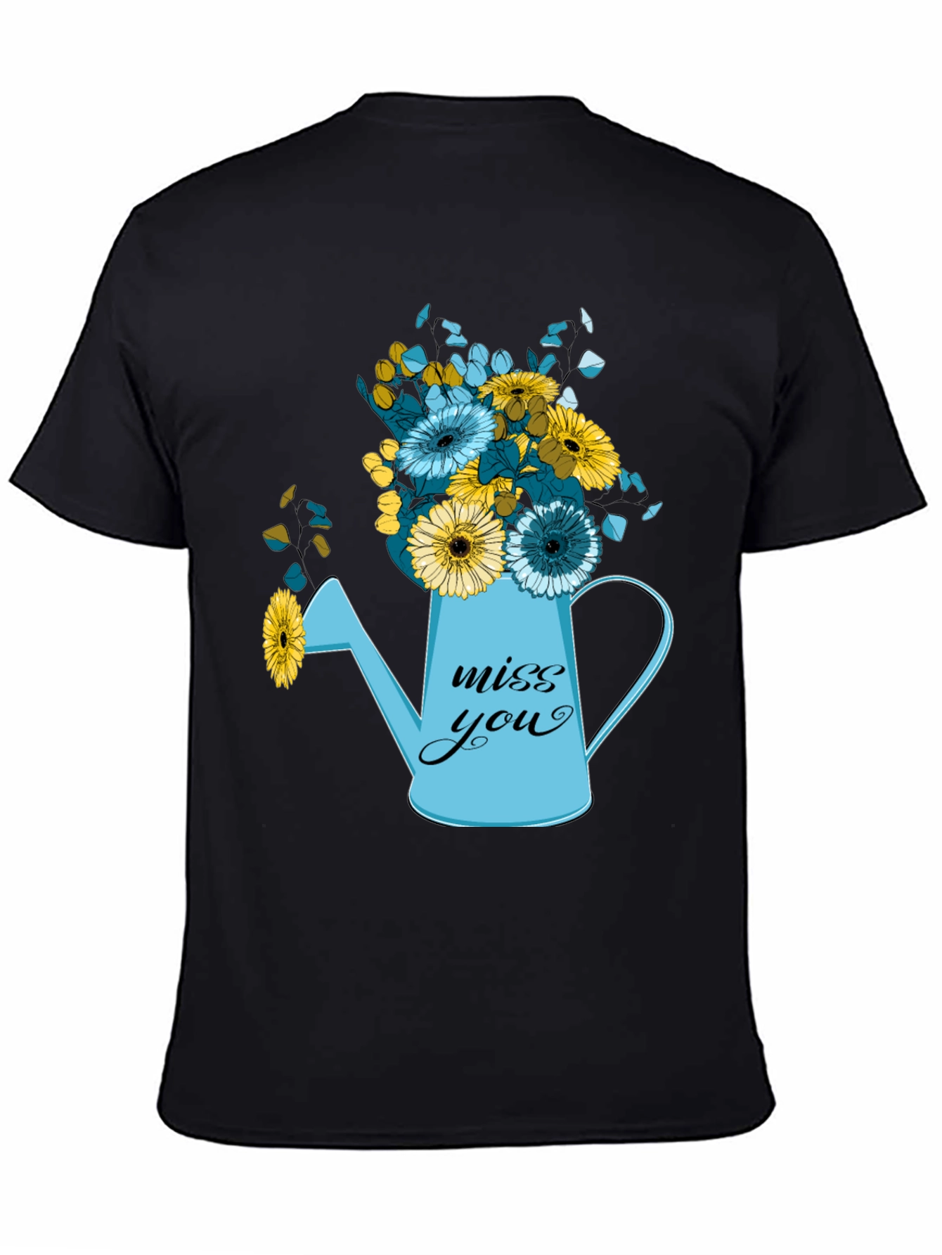Camiseta Negra con Diseño Floral Miss You