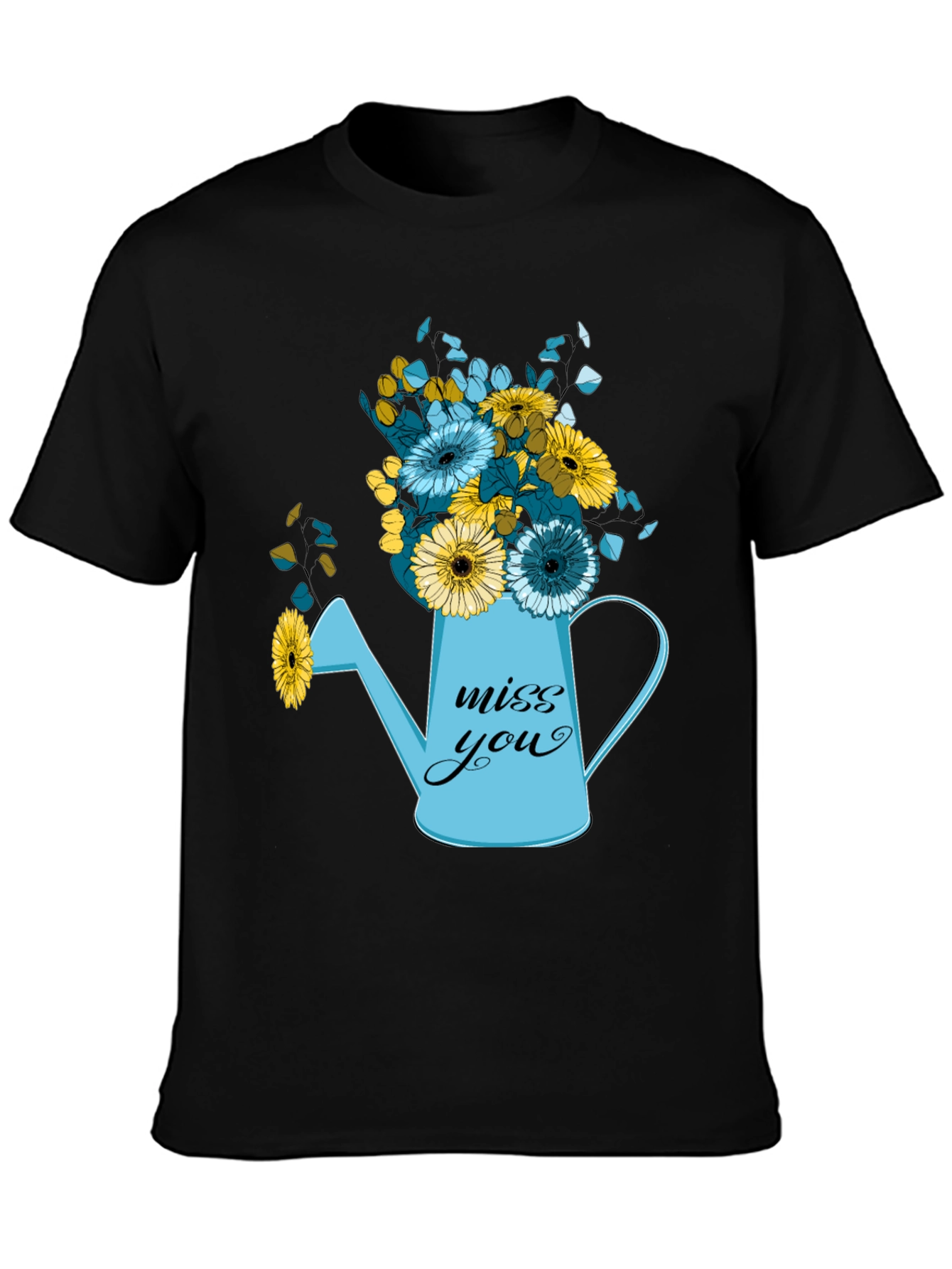 Camiseta Negra con Diseño Floral Miss You