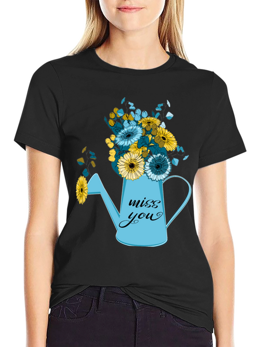 Camiseta Negra con Diseño Floral Miss You