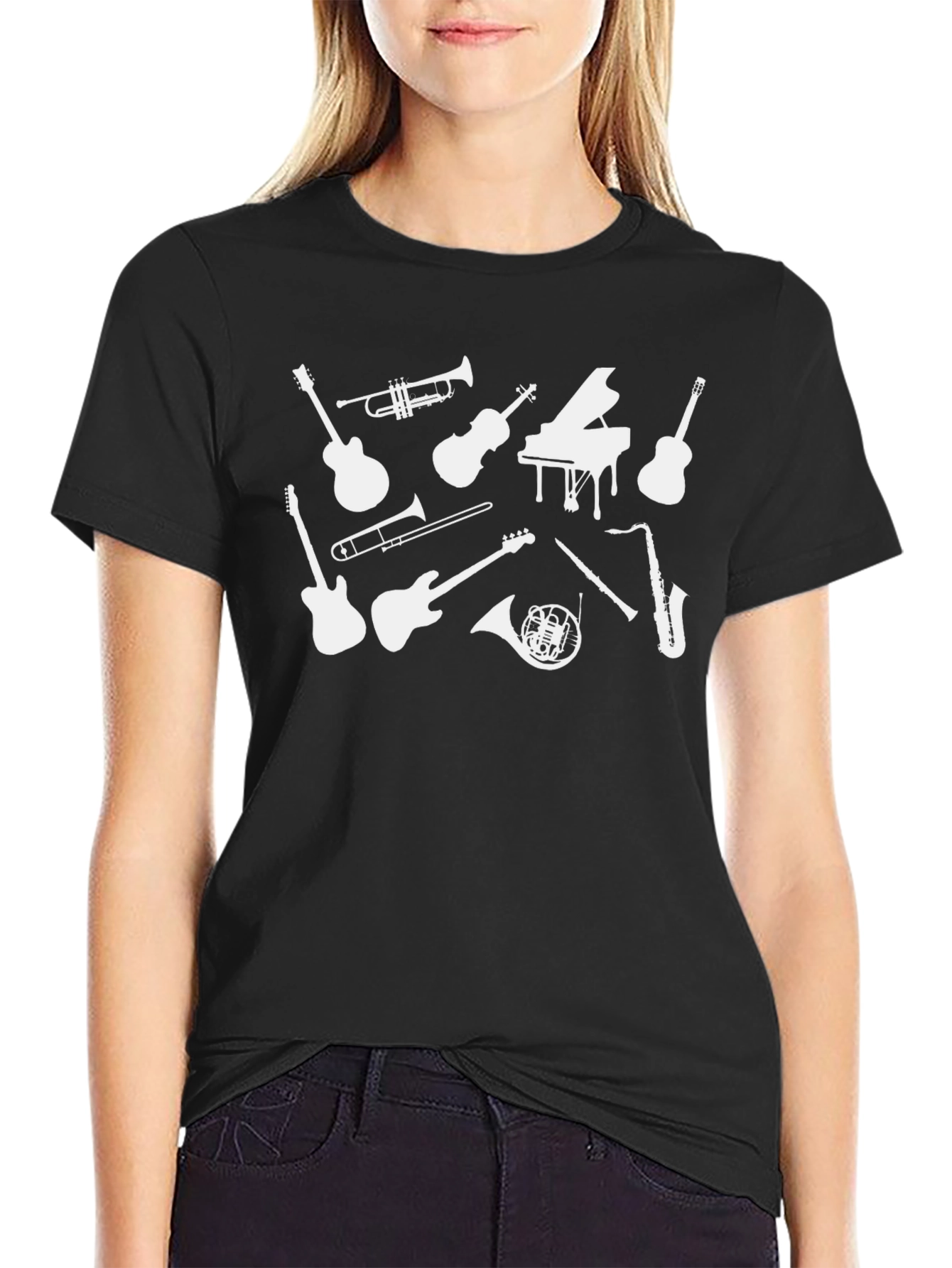 Camiseta Negra Musical con Instrumentos Blancos