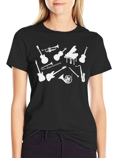 Camiseta Negra Musical con Instrumentos Blancos