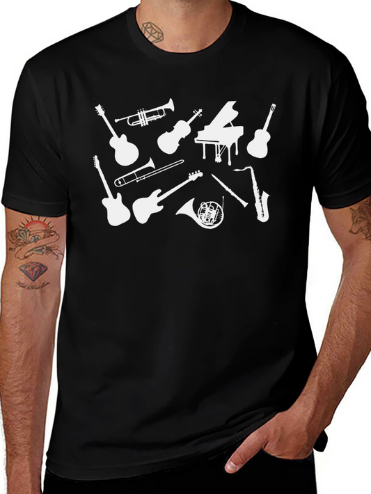 Camiseta Negra Musical con Instrumentos Blancos