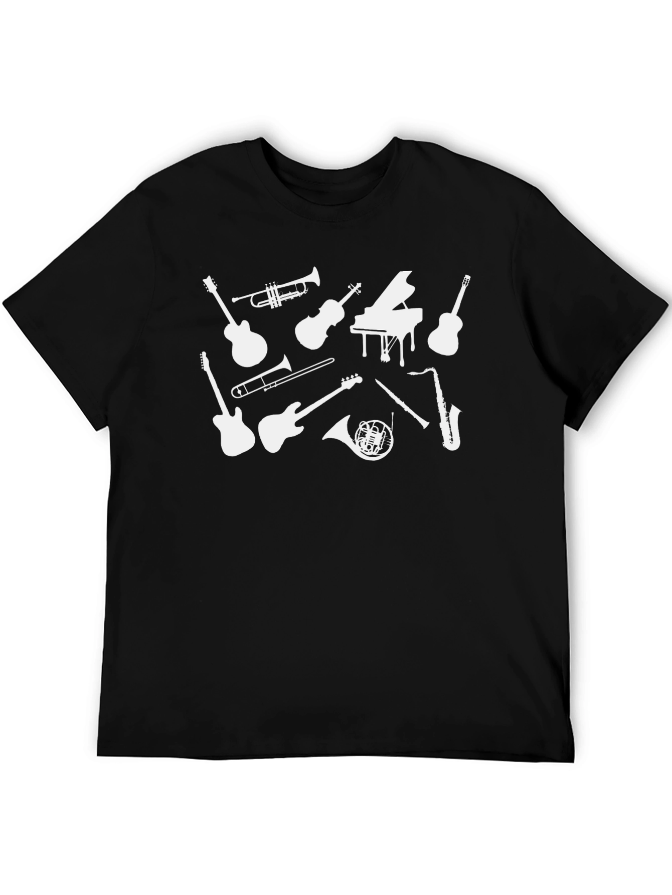 Camiseta Negra Musical con Instrumentos Blancos