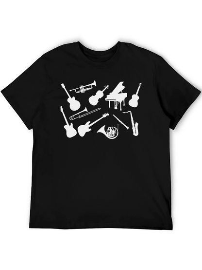 Camiseta Negra Musical con Instrumentos Blancos