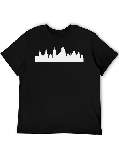 Camiseta Negra con Skyline Urbano Blanco