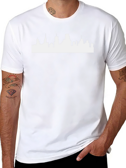 Camiseta Negra con Skyline Urbano Blanco