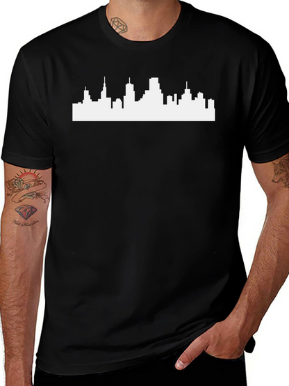 Camiseta Negra con Skyline Urbano Blanco