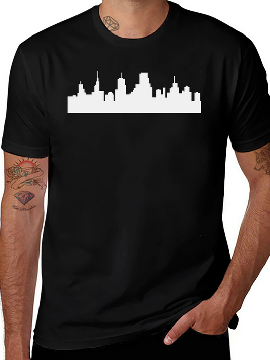 Camiseta Negra con Skyline Urbano Blanco