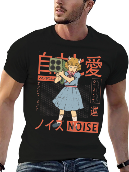 Camiseta Negra con Diseño Estilo Anime NOISE