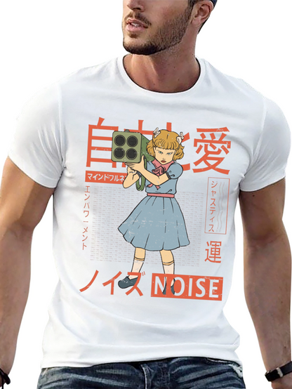 Camiseta Negra con Diseño Estilo Anime NOISE