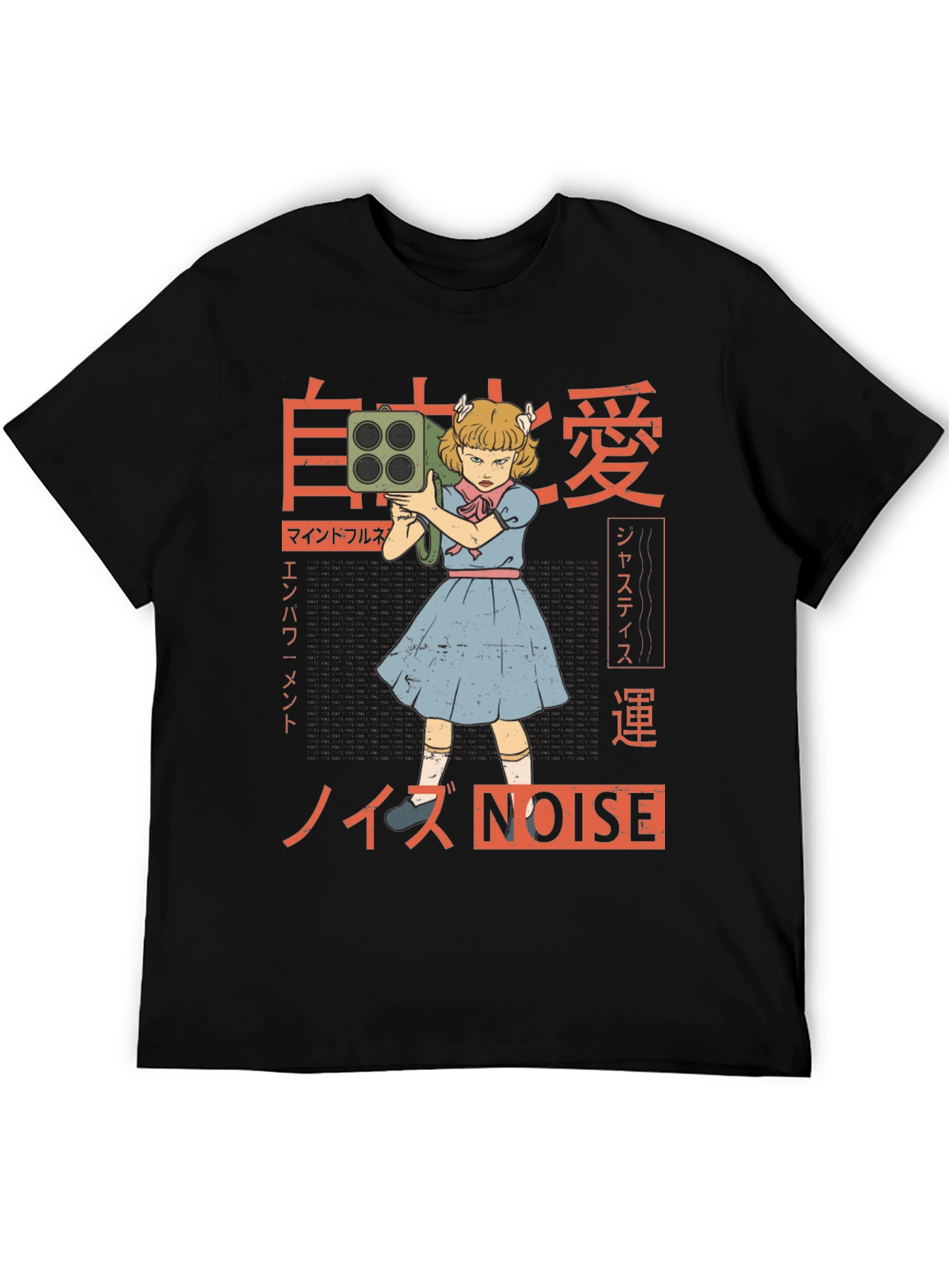 Camiseta Negra con Diseño Estilo Anime NOISE