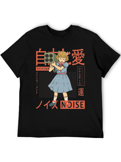 Camiseta Negra con Diseño Estilo Anime NOISE