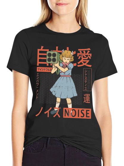 Camiseta Negra con Diseño Estilo Anime NOISE