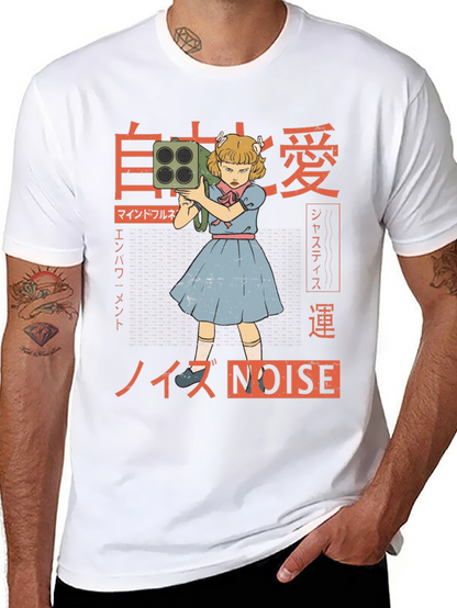 Camiseta Negra con Diseño Estilo Anime NOISE