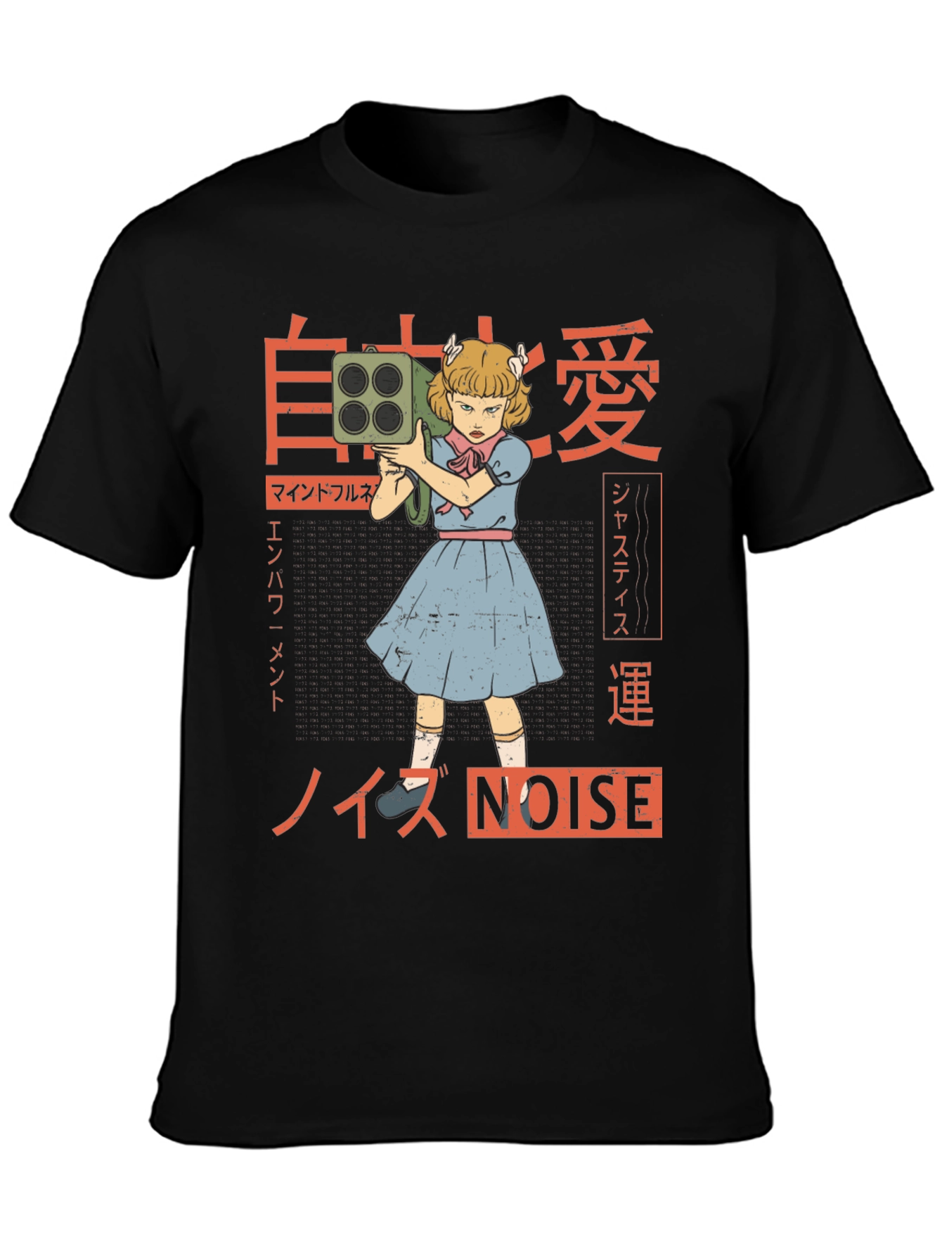 Camiseta Negra con Diseño Estilo Anime NOISE