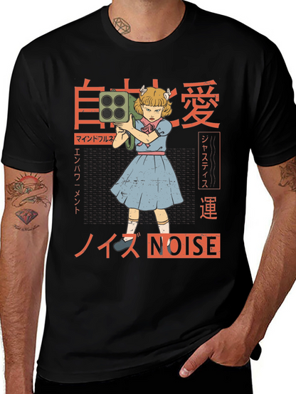 Camiseta Negra con Diseño Estilo Anime NOISE