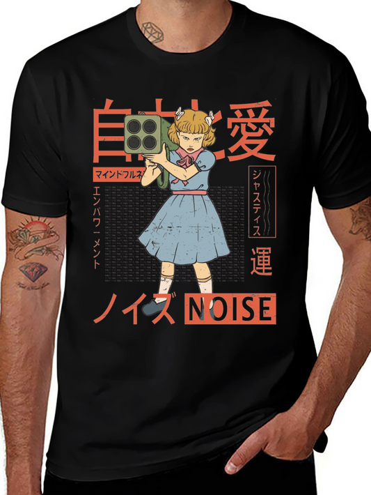 Camiseta Negra con Diseño Estilo Anime NOISE