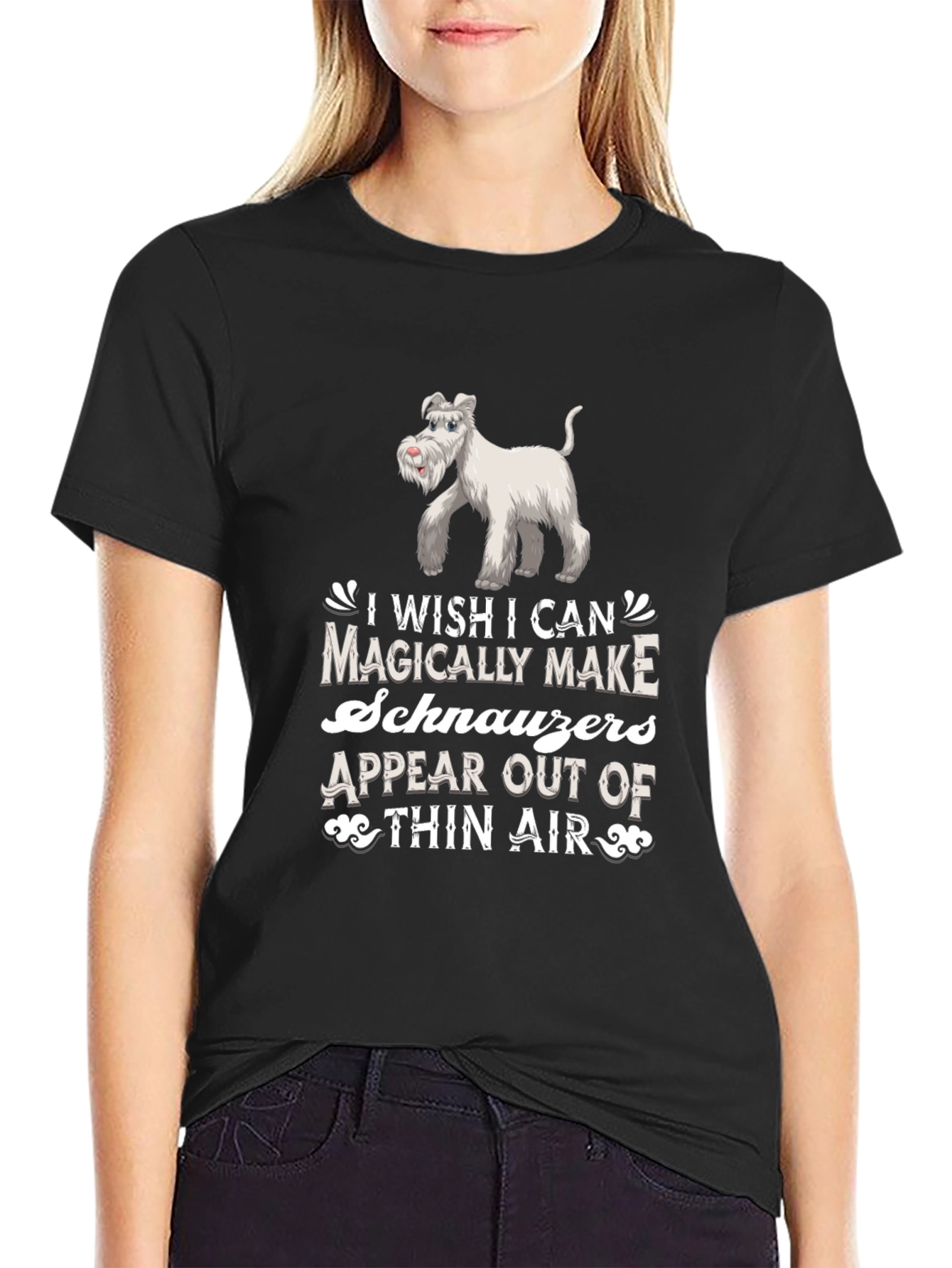 Camiseta Negra con Diseño de Schnauzer Mágico