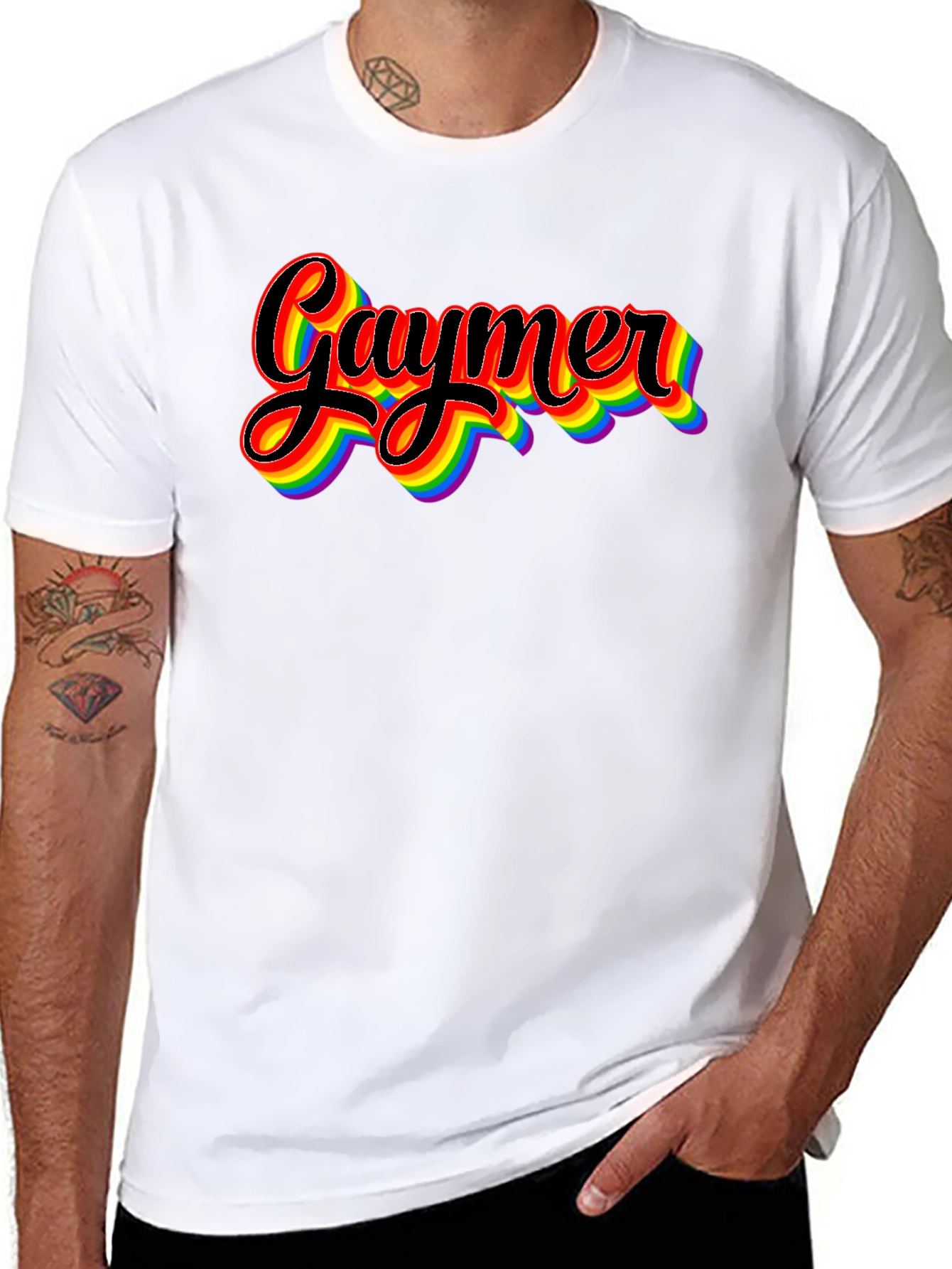 Camiseta Gaymer con diseño de arcoíris