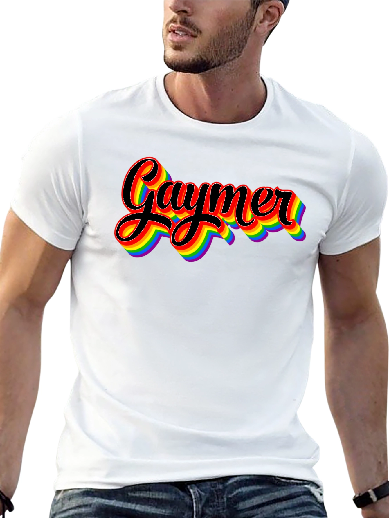 Camiseta Gaymer con diseño de arcoíris