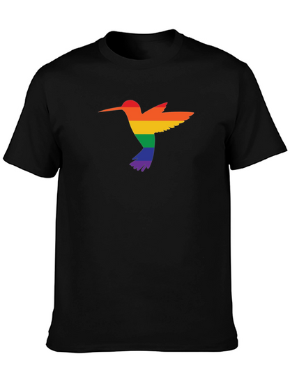 Camiseta Negra con Diseño de Colibrí Arcoíris