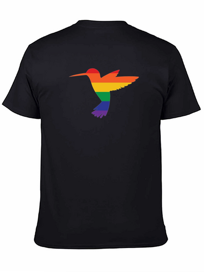 Camiseta Negra con Diseño de Colibrí Arcoíris