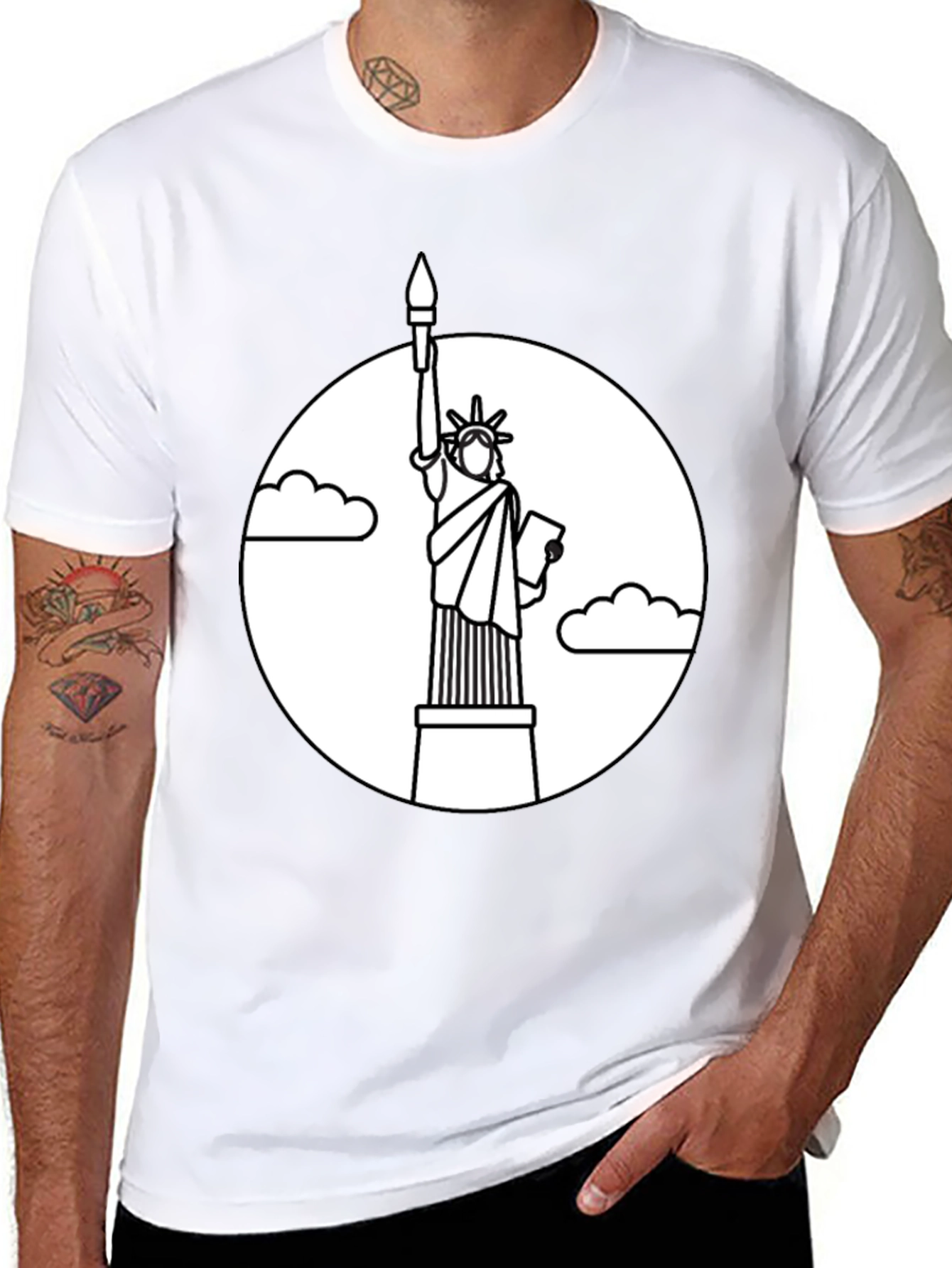 Camiseta Negra Estatua Libertad Contorno