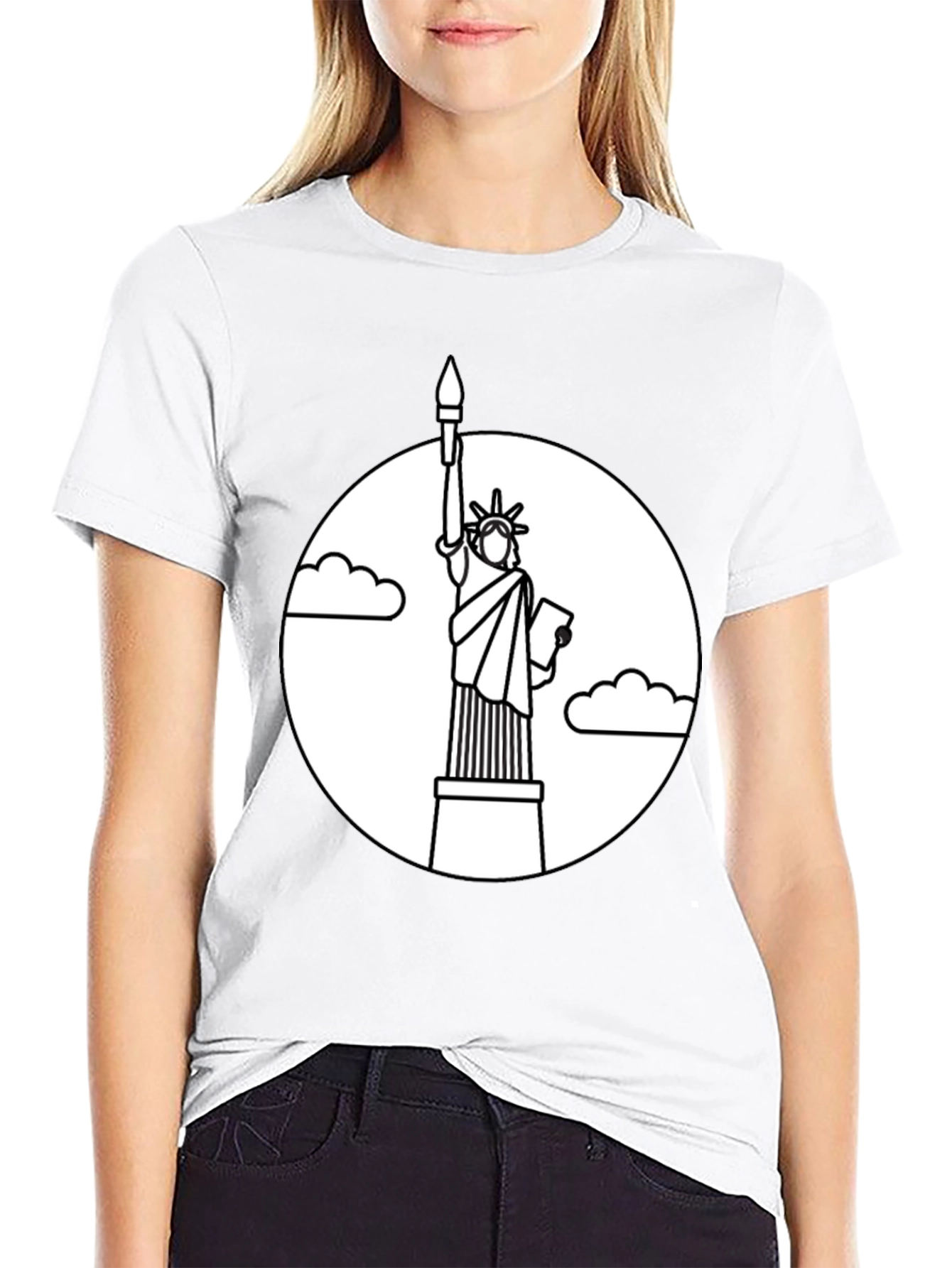 Camiseta Negra Estatua Libertad Contorno