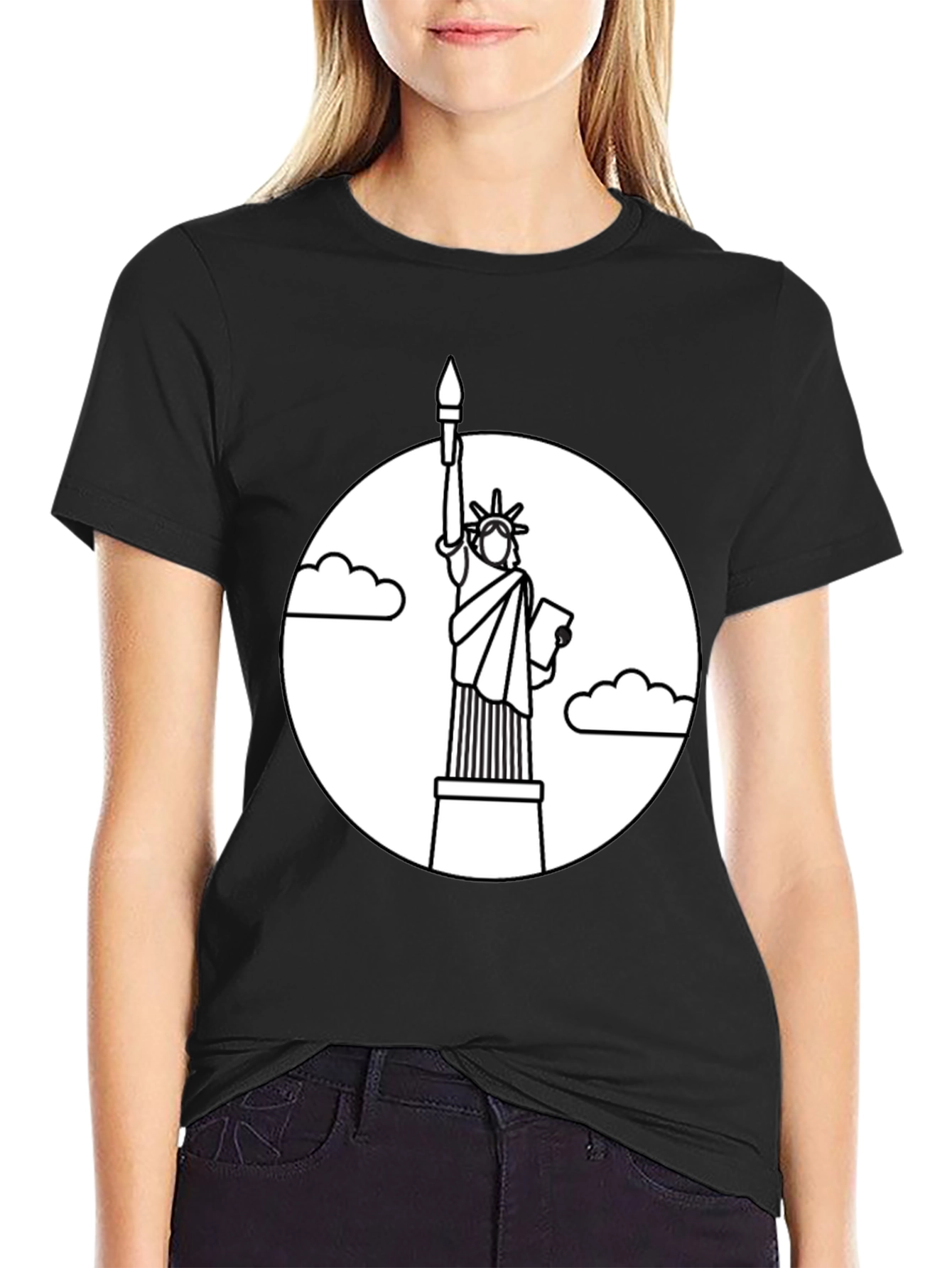 Camiseta Negra Estatua Libertad Contorno
