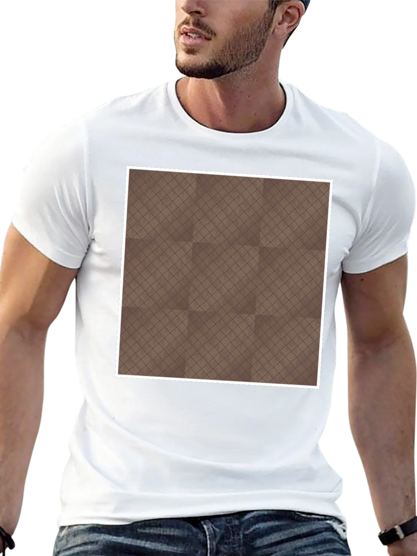 Camiseta Negra con Diseño Geométrico Marrón