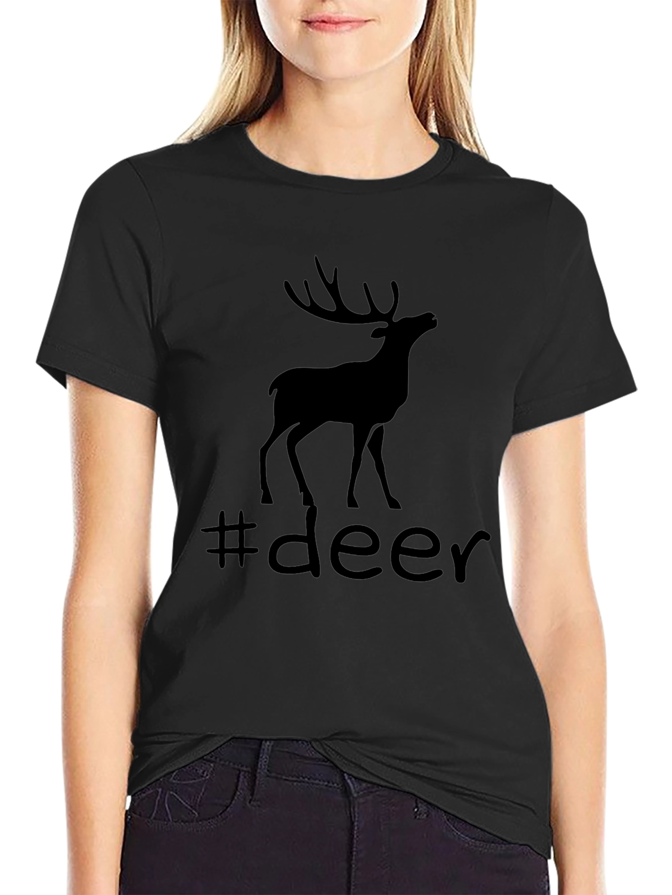 Camiseta Negra con Diseño de Ciervo #deer