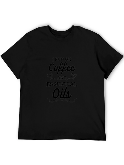 Camiseta Negra: I run on coffee and essential oils
