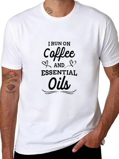Camiseta Negra: I run on coffee and essential oils