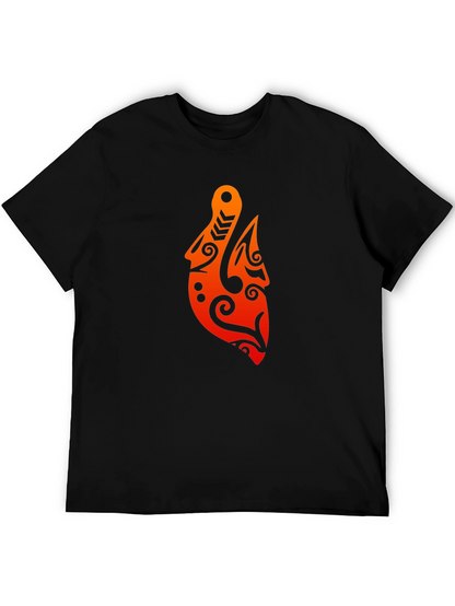 Camiseta Negra con Diseño Tribal Naranja